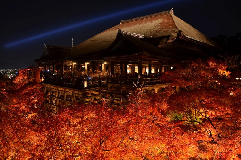 Đài gỗ Kiyomizu-Dera giữa rừng lá đỏ momiji cuối tháng 11