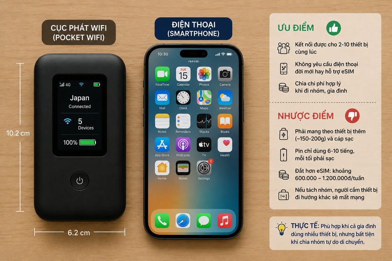Poket Wifi và điện thoại