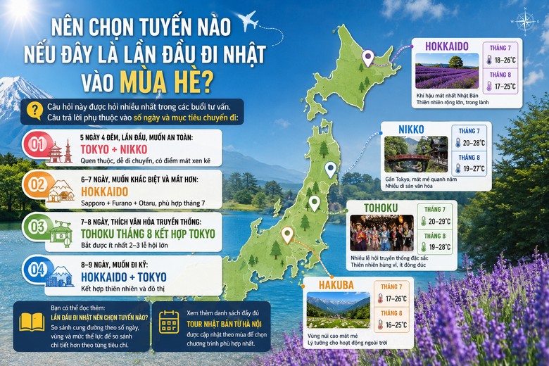 Bản đồ Nhật Bản đánh dấu 4 vùng mát