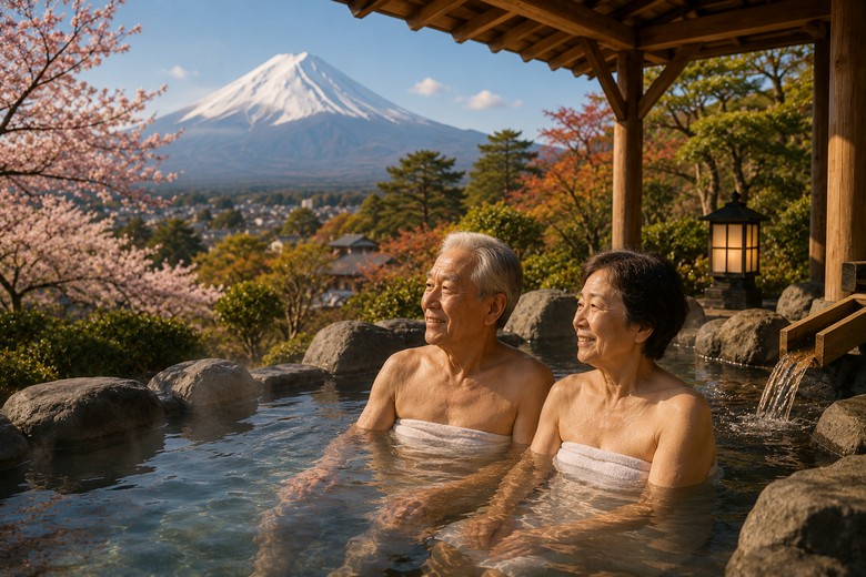 Người cao tuổi tắm onsen