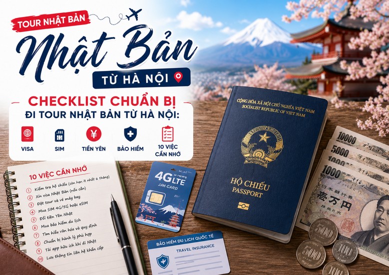Thay cho t chữ liên quan đến mục này Checklist chuẩn bị đi tour Nhật Bản từ Hà Nội: visa, SIM, tiền Yên, bảo hiểm và 10 việc cần nhớ
